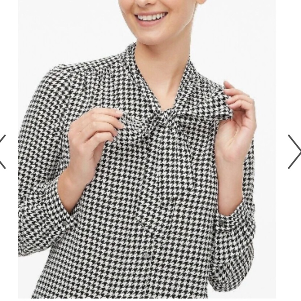 J Crew Factory Bow Neck Houndstooth Button Down Blouse - Size M